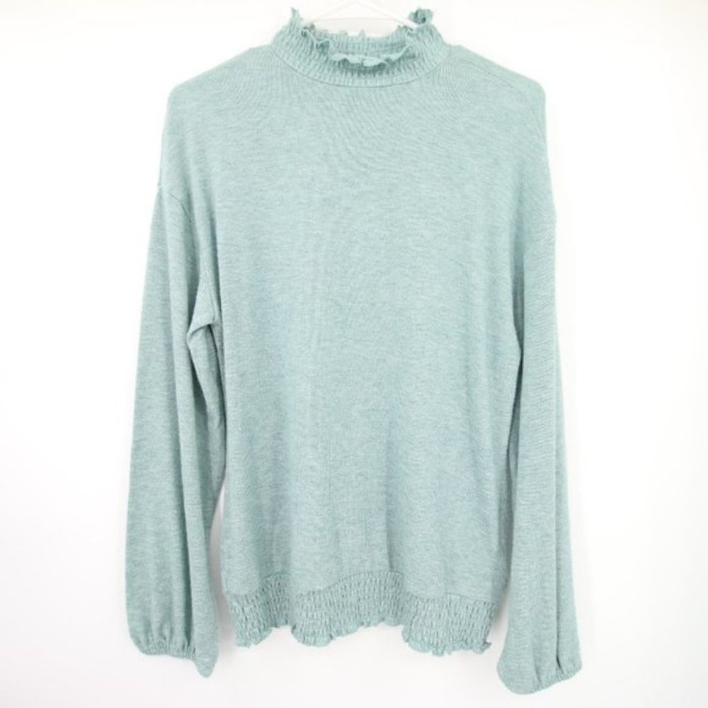 NWT A New Day Sweater Sage Green Long Sleeve Pullover Ruffle Neck Size Small
